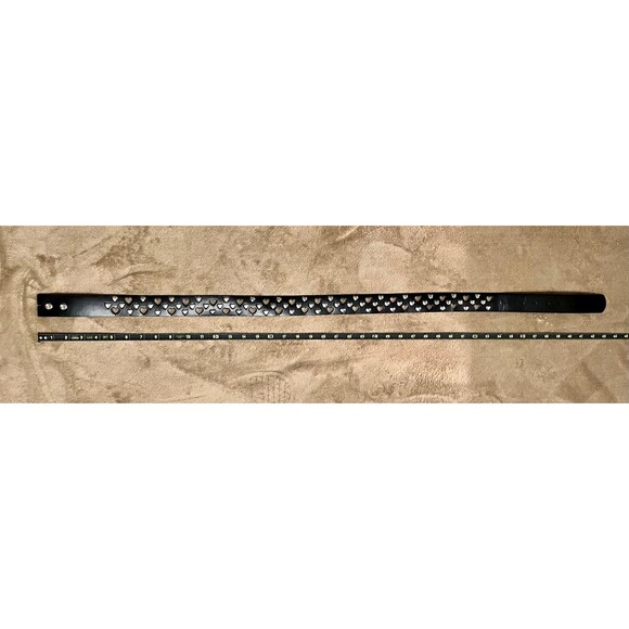 Y2K Black Leather Belt with Heart Cut Outs and Studs SZ38 - Picture 5 of 8